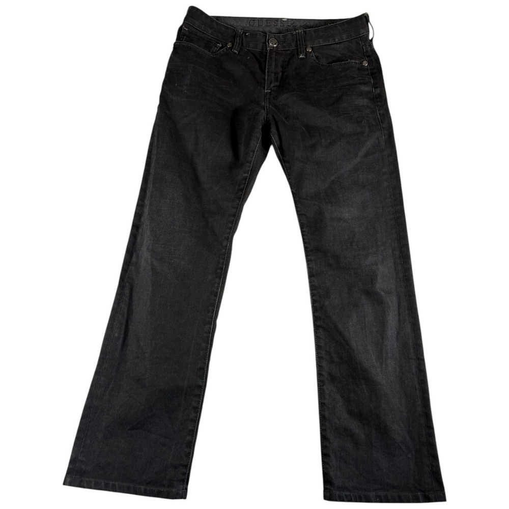 Guess Los Angeles Premium Lincoln Slim Straight Jeans Mens 33 Black Denim Cotton